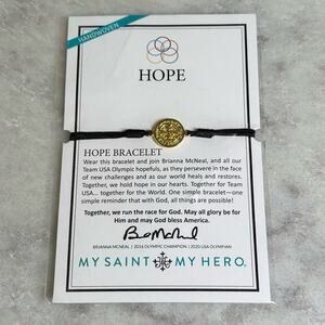 My Saint My Hero Hope Bracelet Black Cord Gold Medal Christian Faith Jewelry NWT